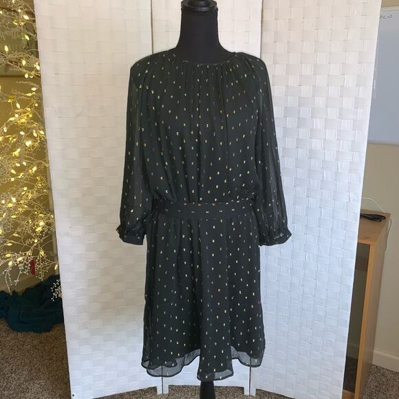 Ann Taylor Dresses & Skirts - Ann Taylor Black & Gold Long Balloon Sleeve Sheer Lined Dress Womens Size Medium